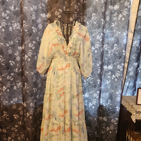 Storia Dresses & Skirts - Storia Water Strokes Plunge Neck Maxi Dress NWT